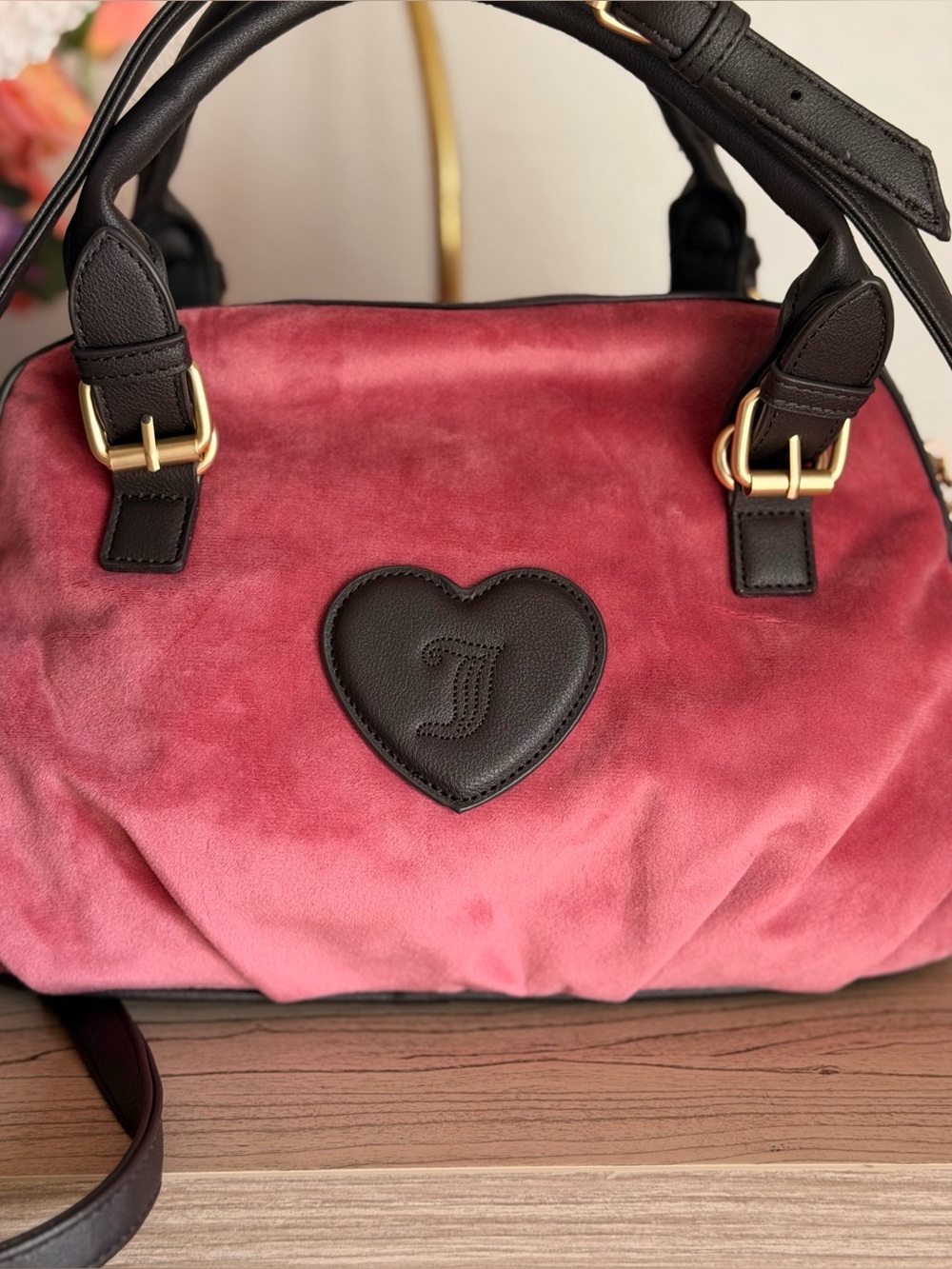 NWT JUICY COUTURE Daydreamer Scottie Dogs Velour Tote Chateau Rose/Chocolat - Picture 3 of 6